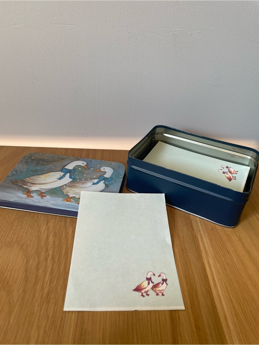 Vintage JSNY Blue Ribbon Geese Stationary Note Paper in Tin Box 80s 90s